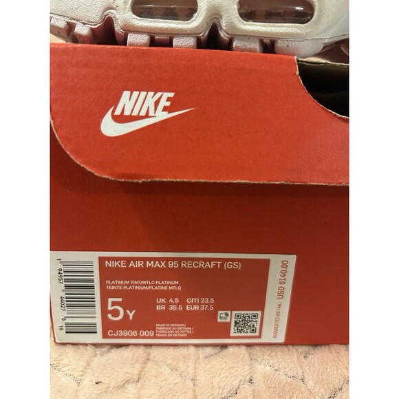 Nike Air Max 95 Recraft Platinum Tint White/Pink Big Kid SZ 5 Woman SZ 7 NWT Box - Picture 5 of 5